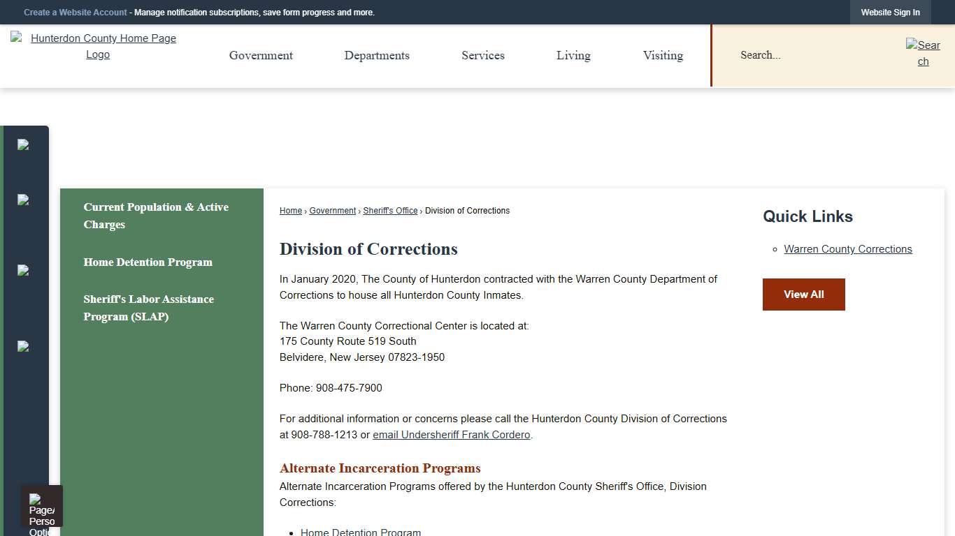 Division of Corrections Hunterdon County, NJ