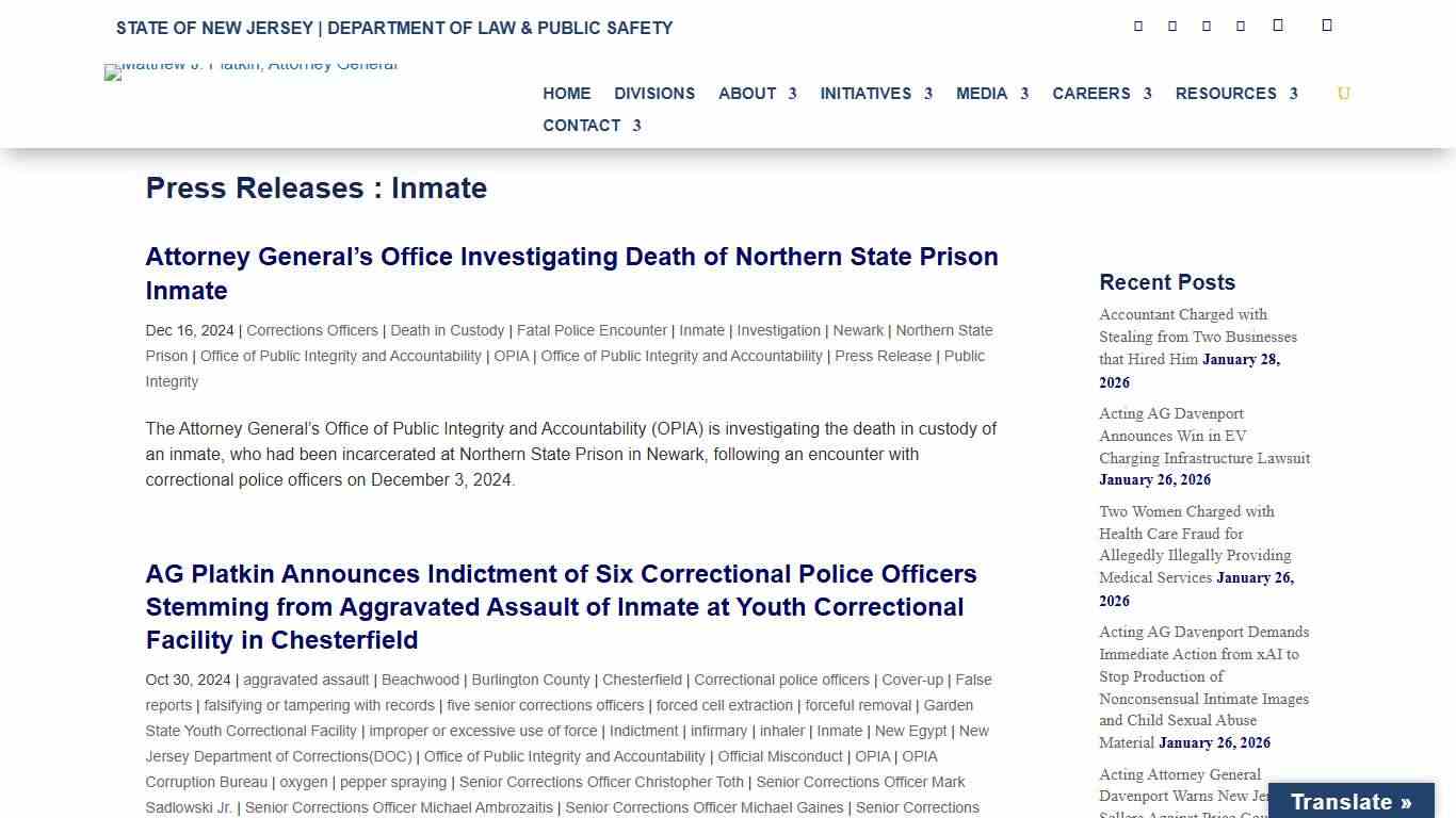 Inmate Archives - New Jersey Office of Attorney General